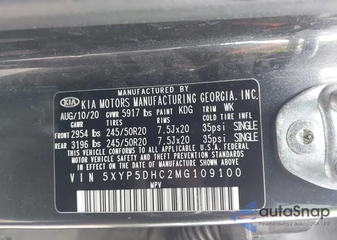 2021 Kia Telluride Sx z USA, uszkodzony, nr VIN 5XYP5DHC2MG109100